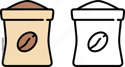 Coffee Ground Packaging Bag with Beans Icon,