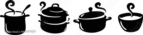 Set of Cooking Pot and Soup Bowl Silhouettes,