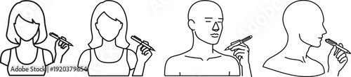 Fever Check Illustration – People Measuring Body Temperature with Thermometer Line Icons