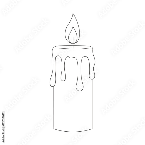 Clean line art candle vector icon: minimalist wax candle outline for coloring and digital art