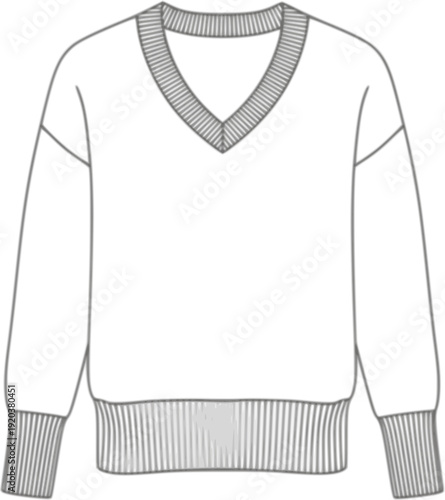 White V- Neck Sweater with Ribbed Cuffs and Hem in a Minimalist Line v-neck ribbed hem
