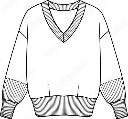 White V- Neck Sweater with Ribbed Cuffs and Hem in a Minimalist Line v-neck ribbed hem
