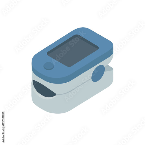 Modern isometric design of a portable medical sensor, used to accurately measure oxygen levels and pulse rate, featuring a clear digital display