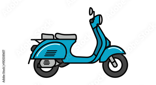 A colorful illustration depicts a vintage blue scooter with distinct features presented as a silhouette high quality professional detailed modern elegant