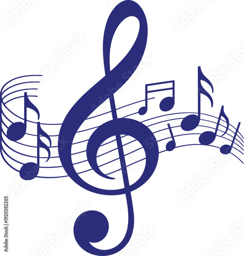 Large treble clef symbol with musical notes on staff