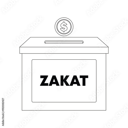 Islamic Zakat Charity Box Icon with Dollar Coin Vector for Ramadan and Donation Concept
