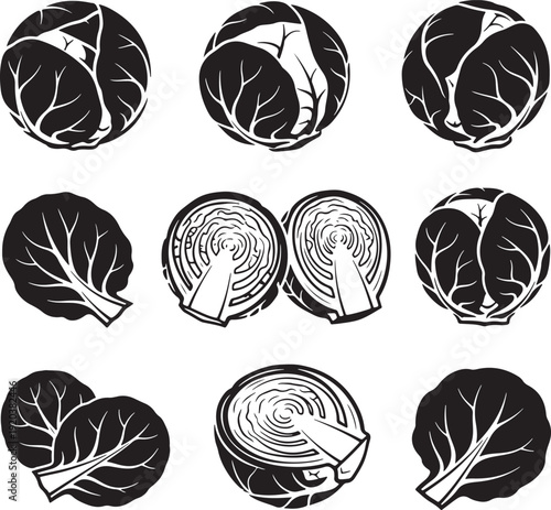 Onion icon collection. Includes onion, bulb, and leek illustrations. Created in black and white line art with simple style.