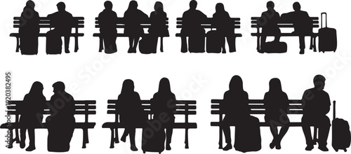Back to school. Group of school friends and pupils silhouettes on white background. Vector illustration.