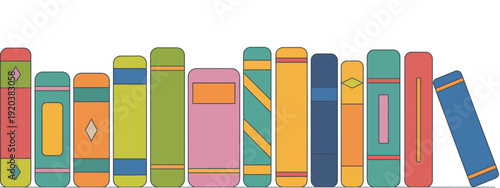 Book Spines vibrant vector graphic, stacked books with colorful covers in flat style