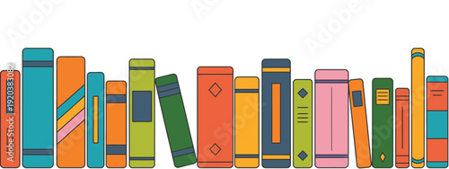 Book Spines vibrant vector graphic, stacked books with colorful covers in flat style