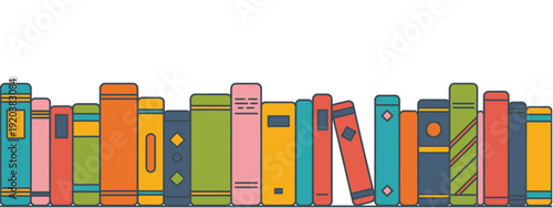 Book Spines vibrant vector graphic, stacked books with colorful covers in flat style