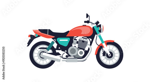 A colorful flat design illustration of a classic motorcycle showcasing bold shapes and a distinct silhouette high quality professional detailed modern elegant