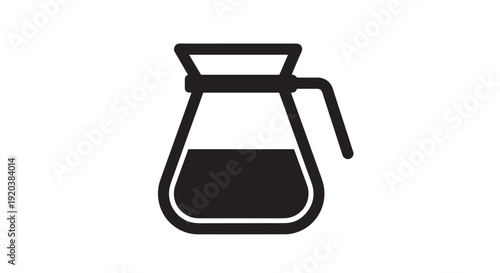 Minimalist black and white icon illustration of a classic coffee carafe or pour-over pitcher filled with fresh brewed hot coffee