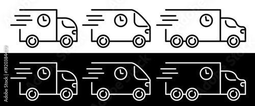 delivery trucks line icons set courier shipping service vector illustration 