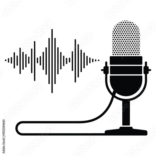 Audio voice recording vector silhouette digital waveform display sound waves illustration acoustic frequency broadcast studio podcasting radio media