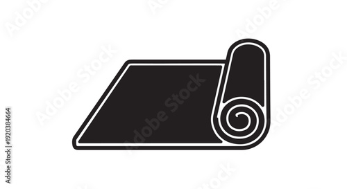 Simple black icon representing a partially rolled yoga or exercise mat ready for use