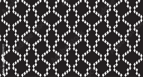 Adobe Illustrator Artwork. Silhouette pattern of white shapes on blue background with geometric design and seamless repeat