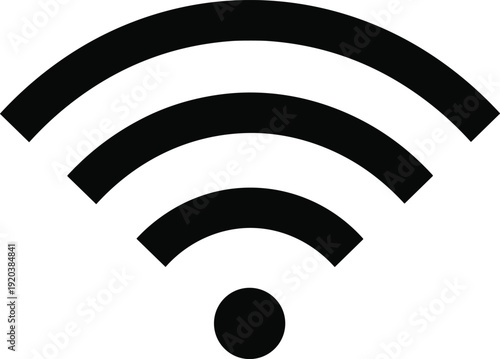 WiFi signal icon symbol, wireless internet connection sign isolated on white background, technology network communication concept, black flat design illustration