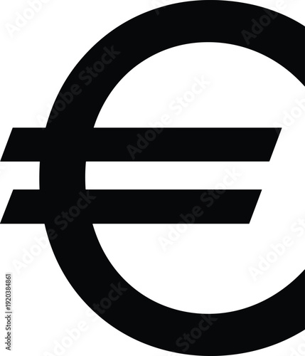 Euro currency symbol icon, European money sign isolated on white background, financial economy banking concept, black flat design illustration