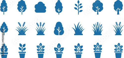 Collection of various plant silhouettes isolated on transparent background