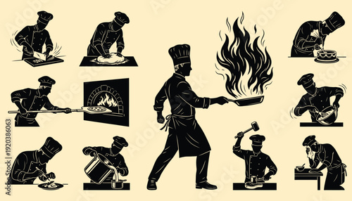 Culinary Craft Diverse Chef Silhouettes Collection