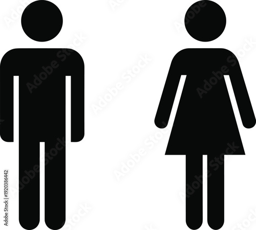 Male and female restroom icon illustration, man and woman symbol isolated on white background for gender bathroom sign concept