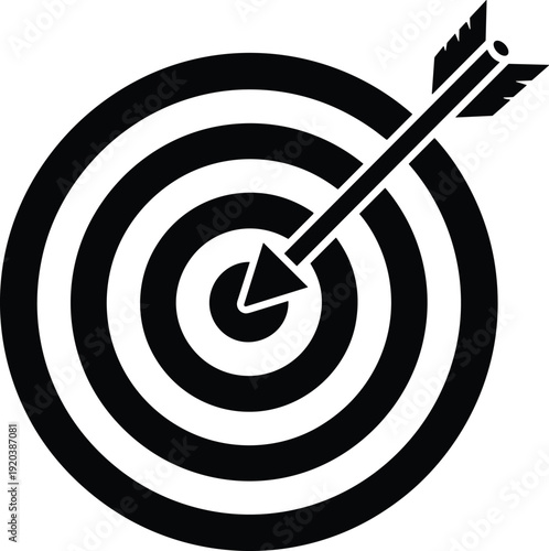 Target with arrow icon illustration, bullseye goal symbol isolated on white background for success achievement concept, business strategy graphic