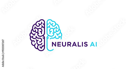 Human brain neural network AI logo design for artificial intelligence and cognition, isolated white background.