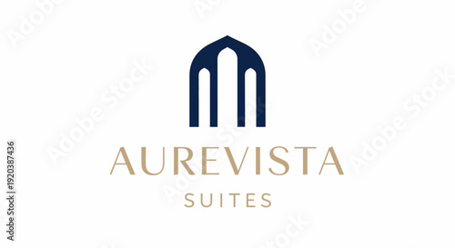 Aurevista Suites Logo with Stylized Architectural Arch Building Icon on Isolated White Background