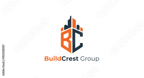 Stylized Building and BC Letter Logo for Real Estate or Construction Group, Isolated White Background