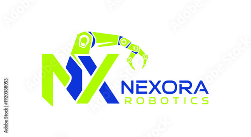 Dynamic NX Letter Logo with Robot Hand for Robotics Technology Company, Isolated White Background