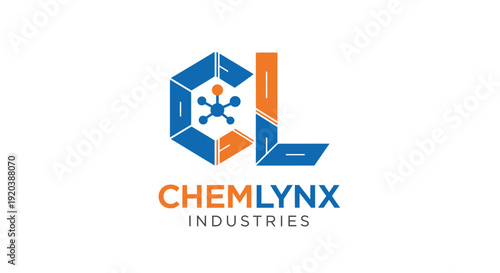 Abstract CL Letter Logo with Chemical Molecule Symbol for Industrial Chemistry, Isolated White Background
