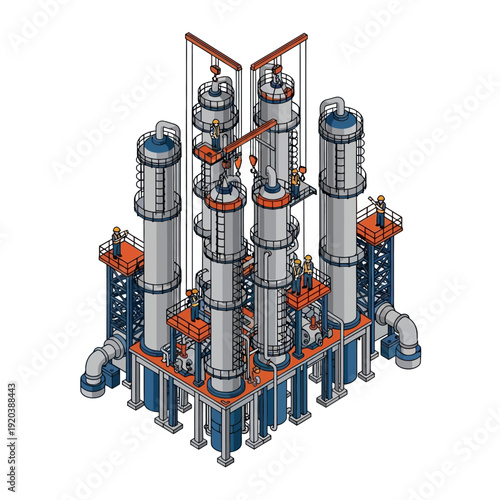 Industrial facility with multiple cylindrical tanks and pipes.