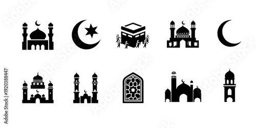 set of vector icons islamic, muslim, religion, ramadan, arabic, vector, icons, symbols, mosque, crescent, moon, star, prayer, allah, quran, koran, kareem, mubarak, eid, traditional, culture, design, s