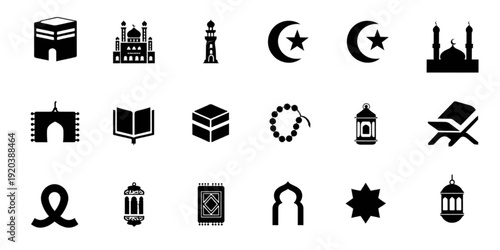 

islamic, icon, set, muslim, religion, ramadan, arabic, vector, symbols, mosque, crescent, moon, star, prayer, allah, koran, quran, kareem, mubarak, eid, traditional, culture, design, sign