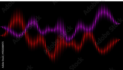 Colorful abstract wave pattern with red and purple gradients on transparency background