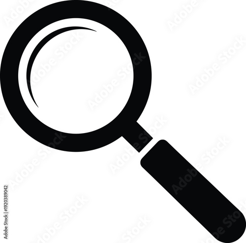 Magnifying glass icon illustration, black search symbol isolated on white background for research concept, zoom tool graphic design template