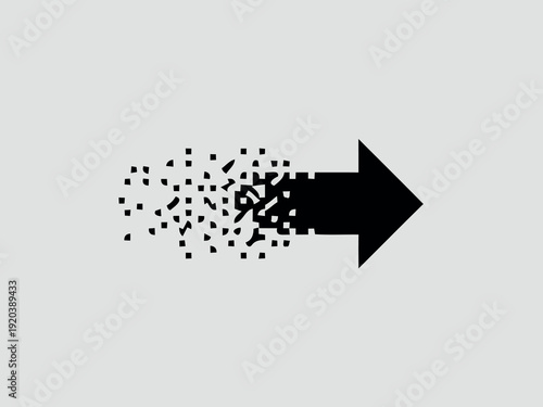 Black arrow dissolving into scattered dots moving to the right