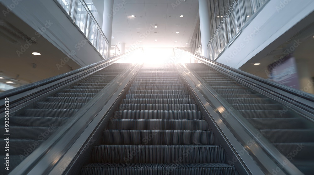 Fototapeta premium Ascending Escalator Towards Bright Light