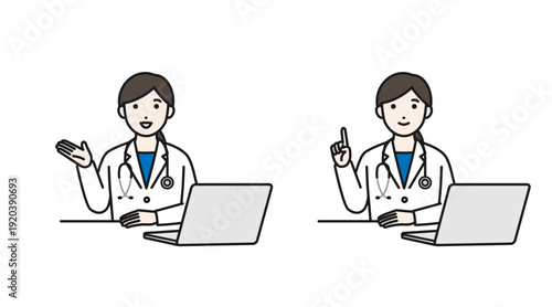 パソコンのあるデスクの女性医師