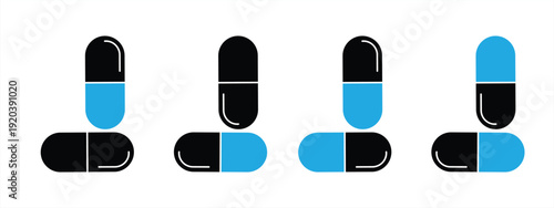 Pill icon set. Capsule icon. Medicine signs and symbols. Pill symbol. Vector illustration