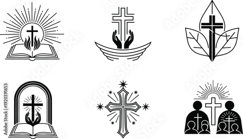 Christian cross symbols and religious icons