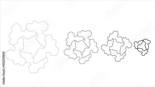 Vector Graphic of Four Irregular Puzzle Pieces in Various Sizes and Line Thicknesses