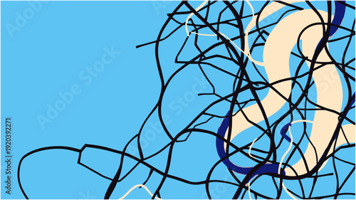 Abstract Black and Blue Line Art Representing Approaching Sadness in the Mind