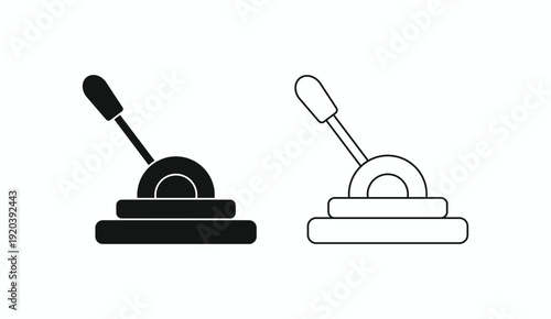 Industrial control lever icon set with silhouette and outline styles. Vector illustration of mechanical handle or power switch for machinery interface