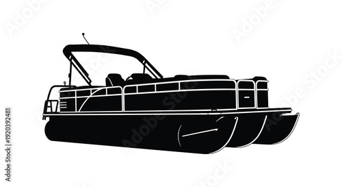 A striking black silhouette of a pontoon boat with a canopy showcasing its aquatic design silhouette high quality professional detailed modern