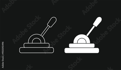 Control lever icon set in silhouette and outline styles. Vector illustration of mechanical handle for industrial machinery, gear shift, or power switch interface
