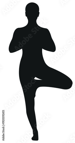 Print Silhouette of woman in tree yoga pose with hands in praye