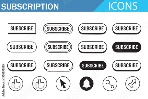 Modern UI Subscribe Label and Social Interaction Icons Set