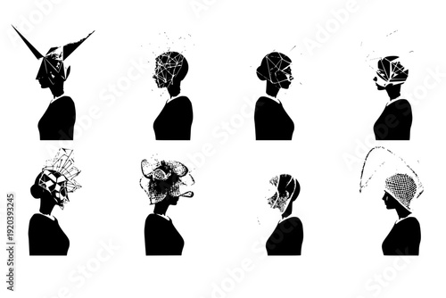 Fashion Model with Avant-Garde Headpiece Silhouette Vector for Conceptual Art and High Fashion Editorial